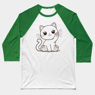 Cute Cat Lineart Retro Design for Kitten Lovers Baseball T-Shirt